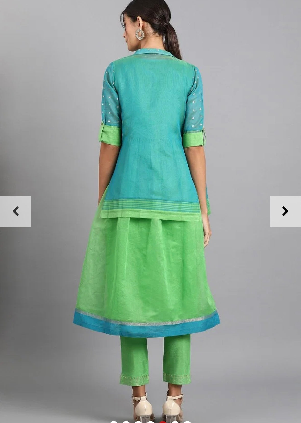 W Brand Green and Blue Cotton Salwar Suit Set - Size 34(XS)