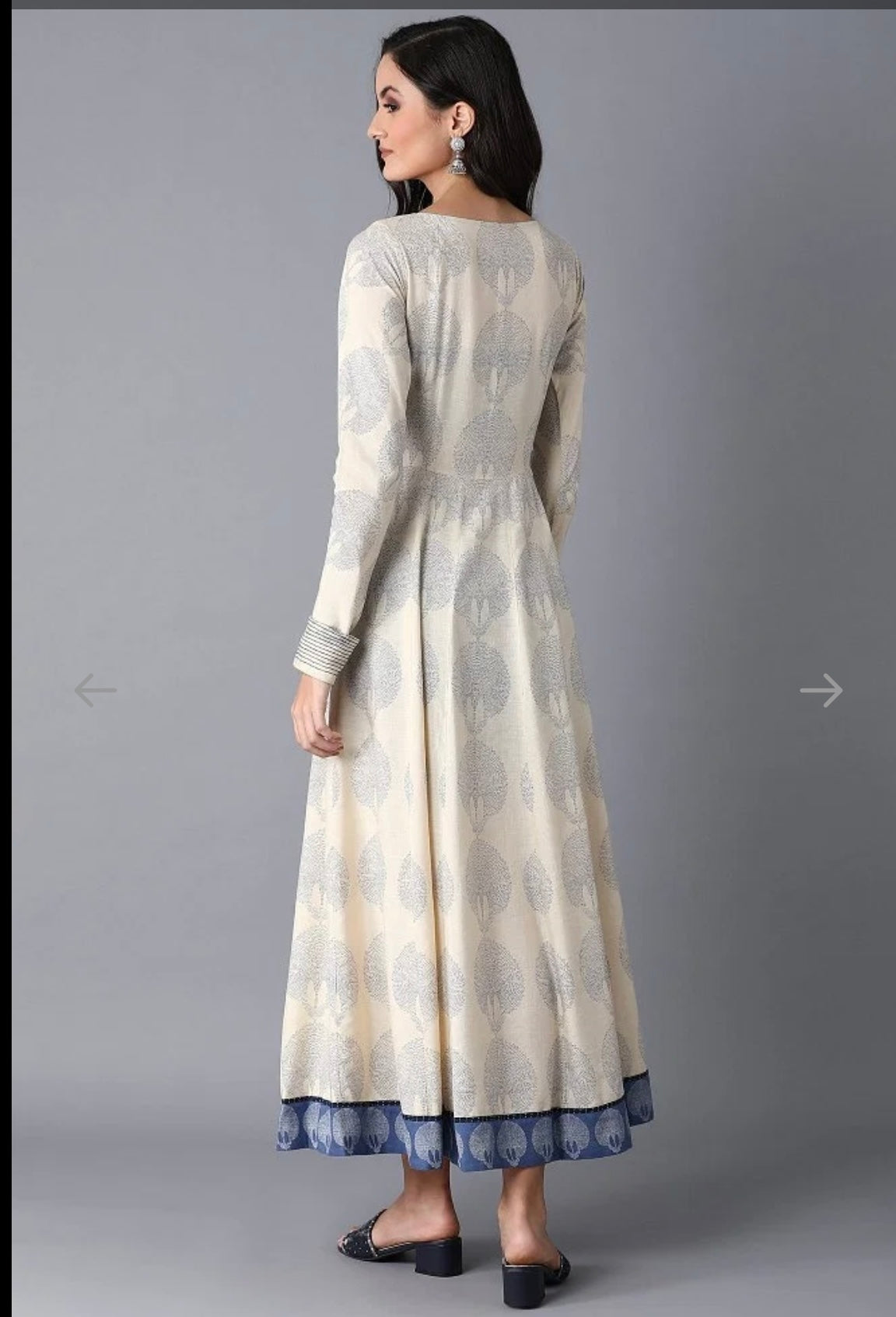 Elegant Ivory & Blue Cotton Gown - Size 36 (S)