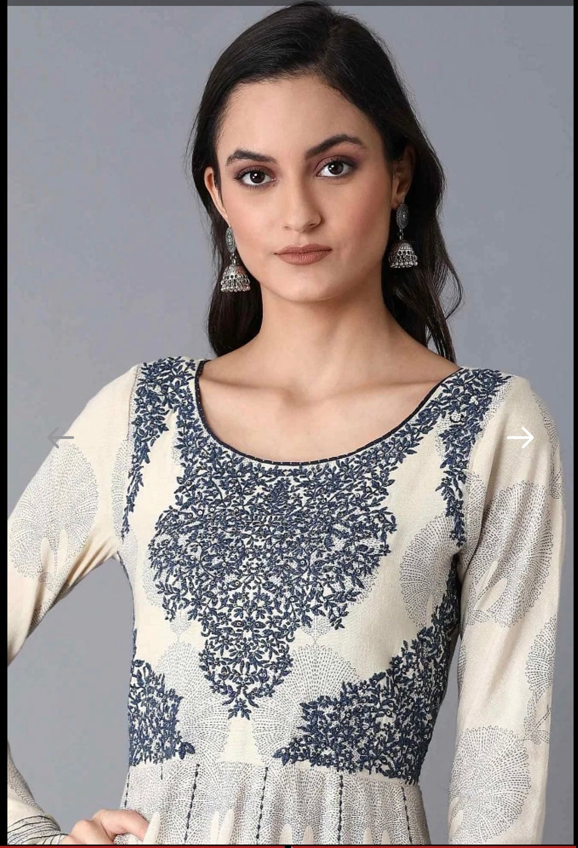 Elegant Ivory & Blue Cotton Gown - Size 36 (S)