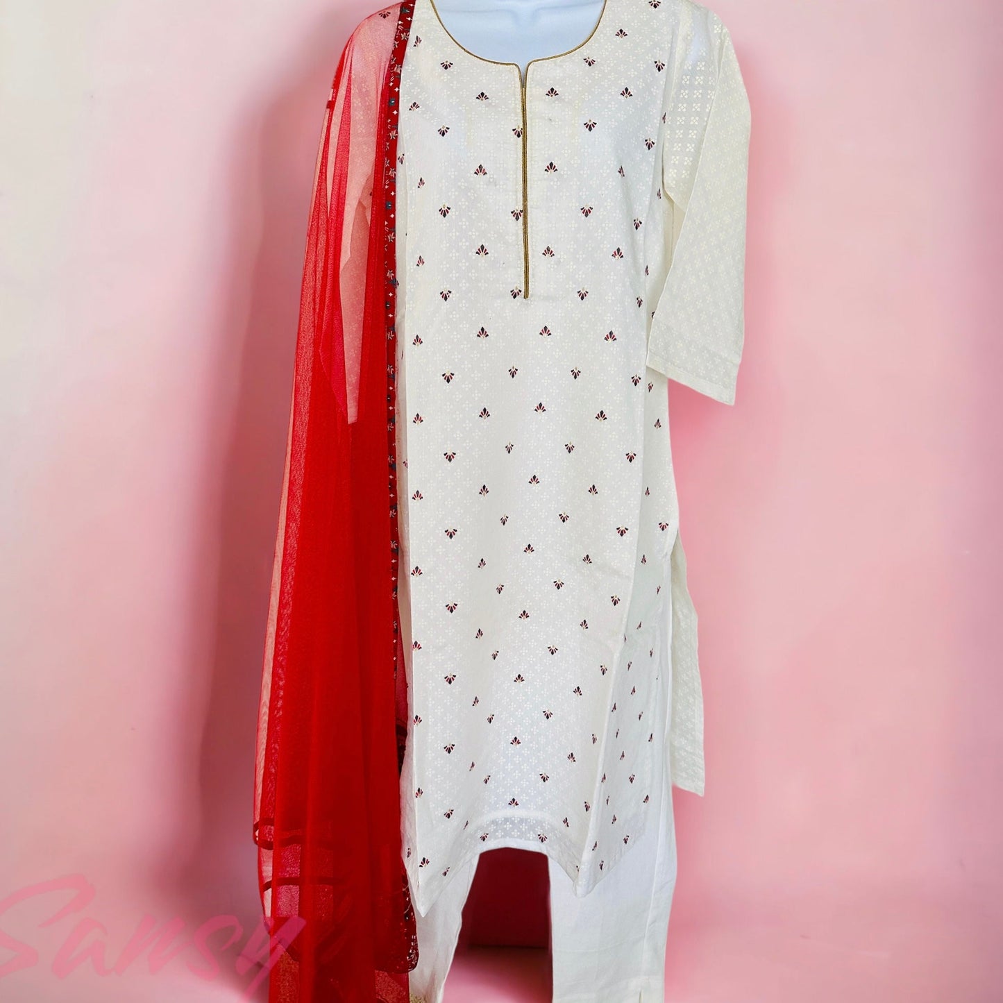 Holi Special Cotton White Kurti, Pant & Dupatta Set - 34 (XS), 36 (S) & 38(M)