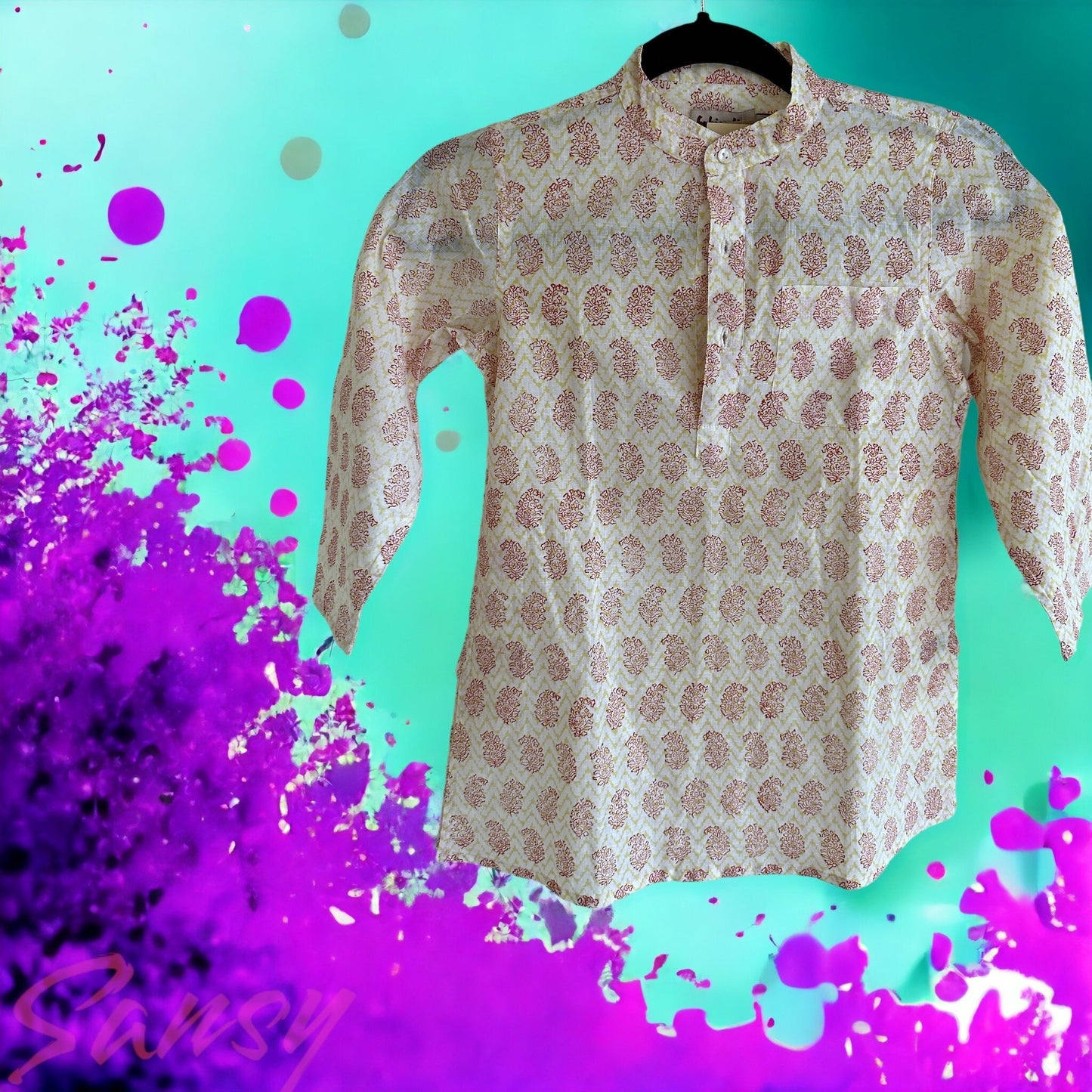 Boy's White & Red Cotton Kurta - Size 3-4 Yrs