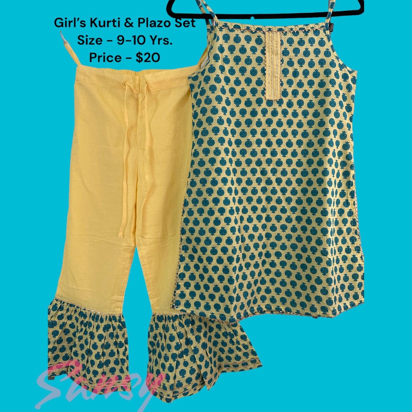 Girls' Elegant Cotton Short Kurti With Plazo Set - Size 9-10 Yrs