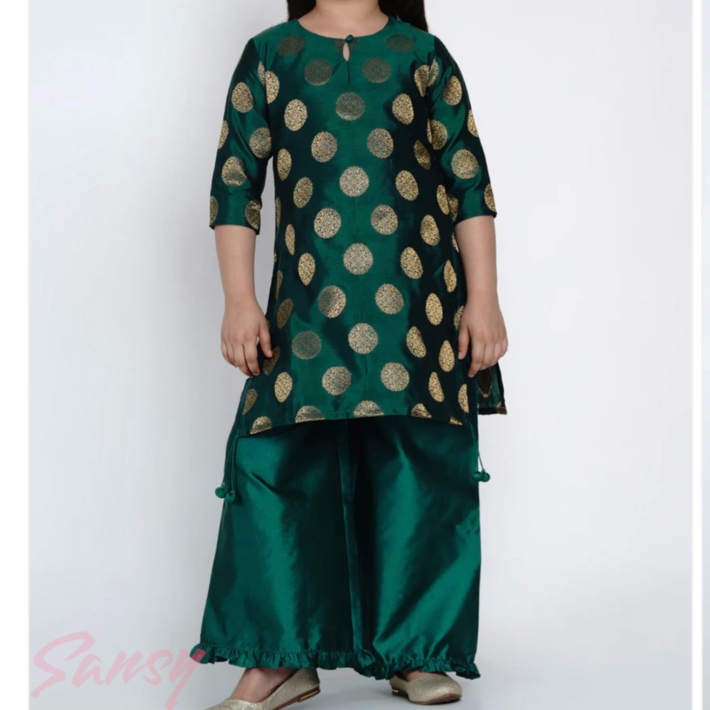 Elegant Bottle Green Silk Kurta & Plazo Set - Size 8/11 YO