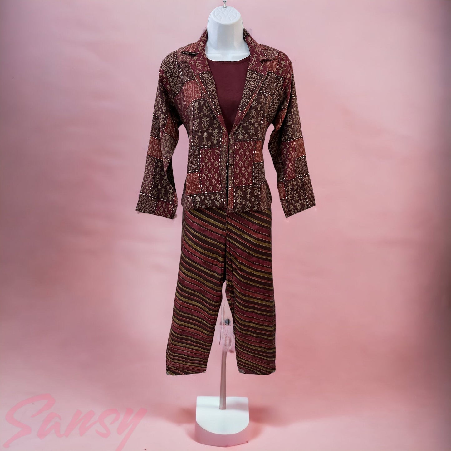 Exquisite Maroon Cotton Silk Co-ord Set - Size 44(XXL)