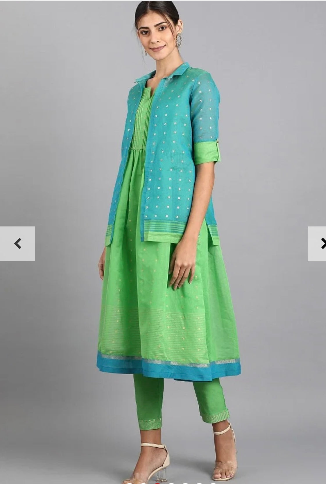 W Brand Green and Blue Cotton Salwar Suit Set - Size 34(XS)