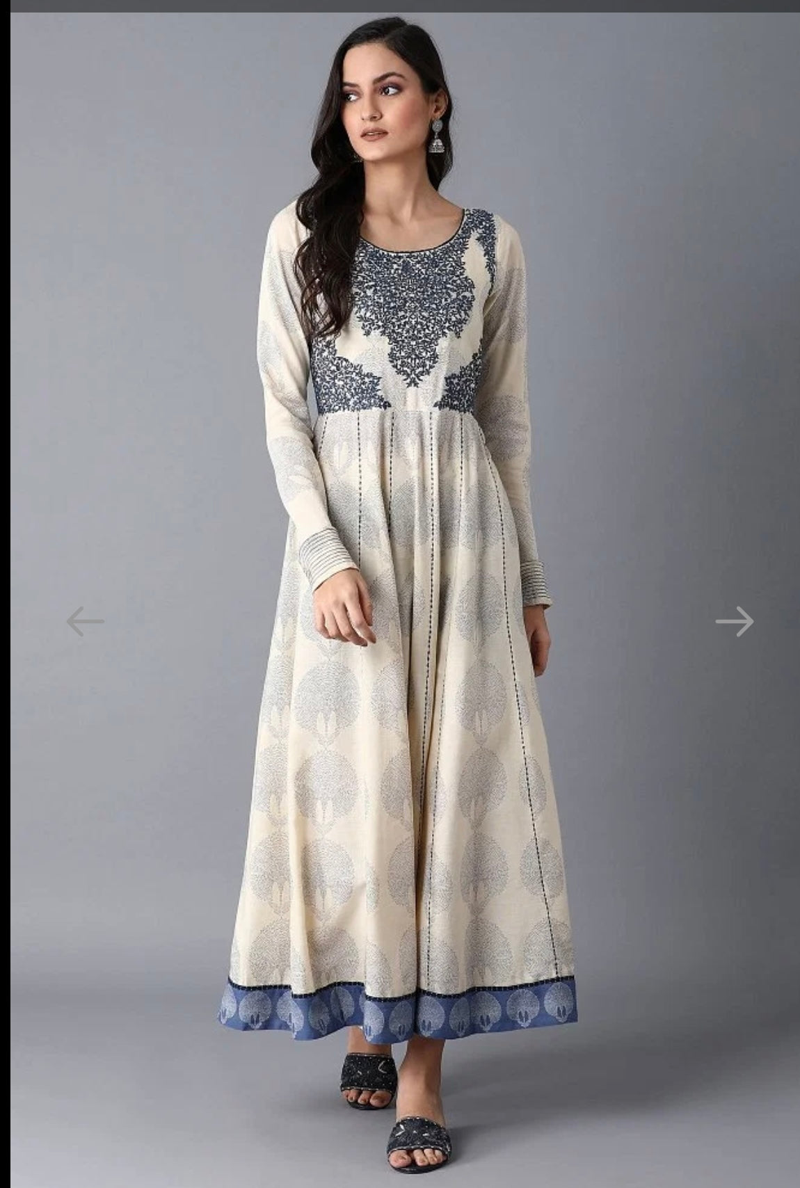 Elegant Ivory & Blue Cotton Gown - Size 36 (S)