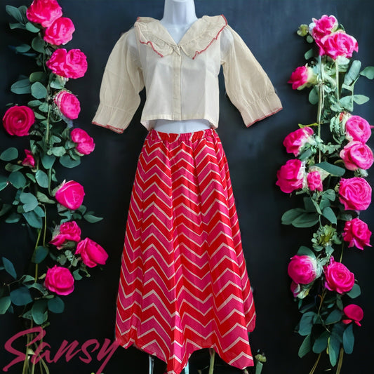 Beautiful Cotton Crop Top & Silk Skirt Set - Size 34 (XS)