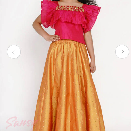 Exquisite Orange & Pink Blouse and Lehenga Set - Size 12/13 YO