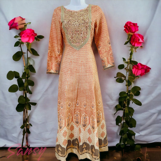 Elegant Old Rose Pink Cotton Silk Gown - Size 36(S)